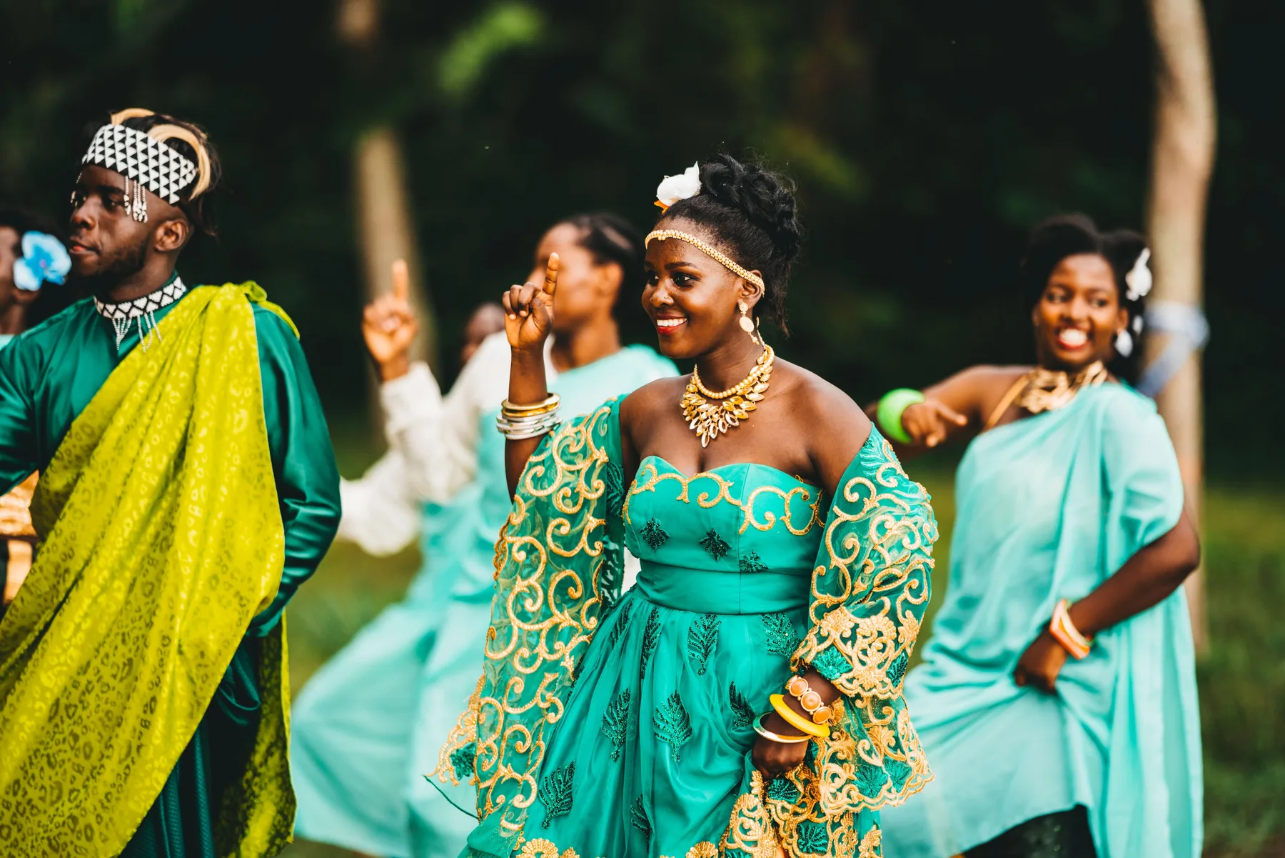 Family and friends gathered during a wedding tradition